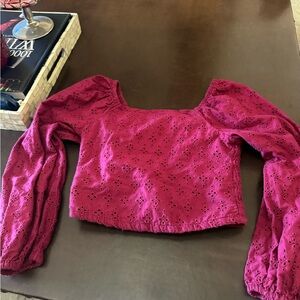 GAP kids  Magenta Eyelet Long Sleeve Blouse